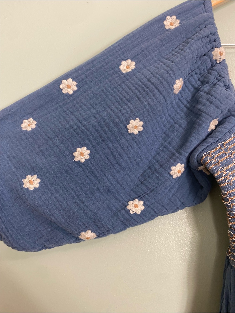 Free People Dahlia Embroidered Smocked Maxi Dress Blue Floral Sundress Small - Picture 3 of 16